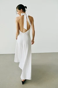 COMBINATION LINEN MIDI DRESS