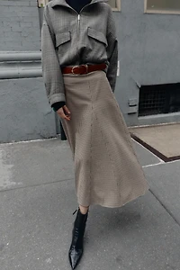 HOUNDSTOOTH BELTED CAPE MIDI SKIRT