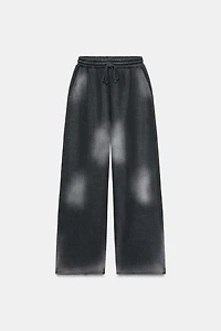 WASHED EFFECT RIPPED FLEECE PANTS