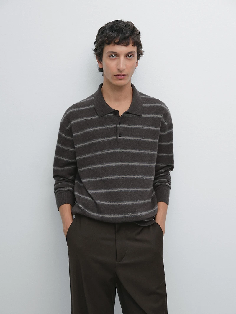 Pull polo en maille à rayures