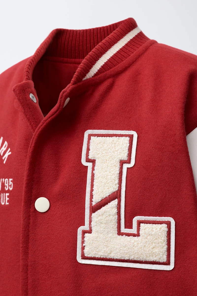 BLOUSON BOMBER EN DRAP DE LAINE ET MANCHES À AVEC PIÈCES