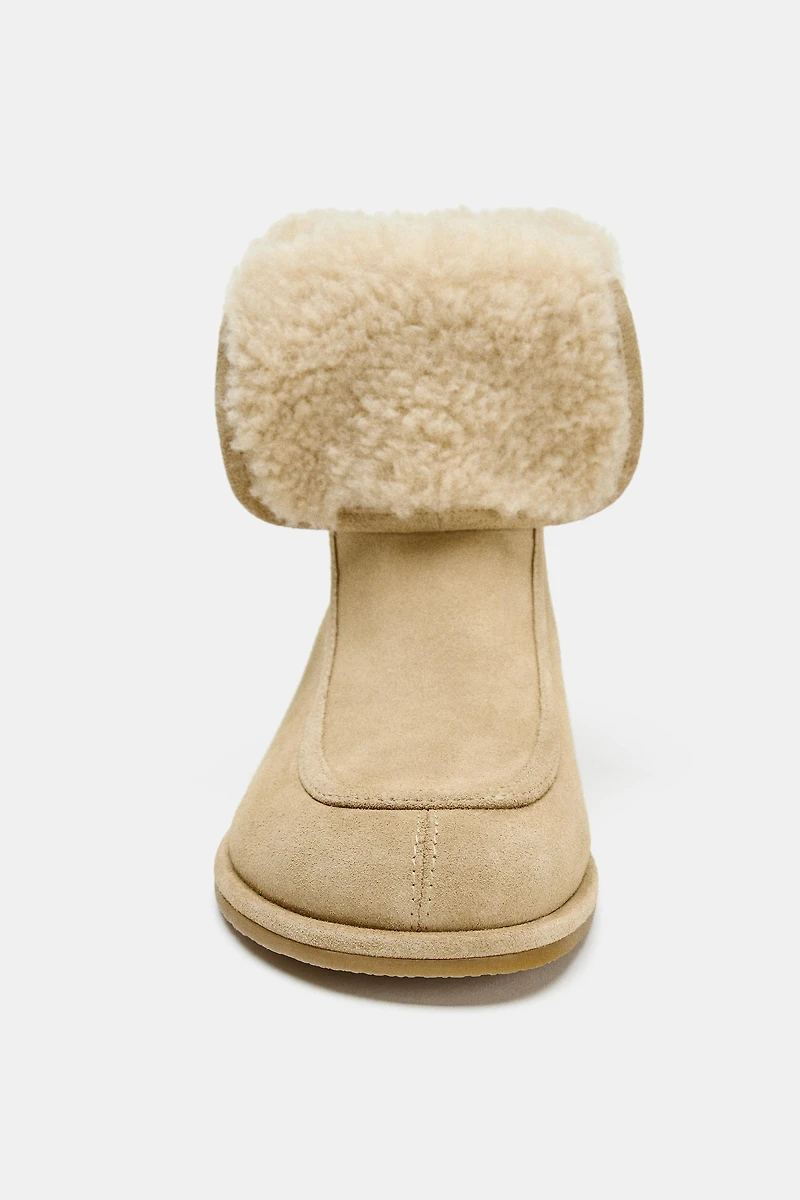 LOW HEEL SPLIT LEATHER ANKLE BOOTS