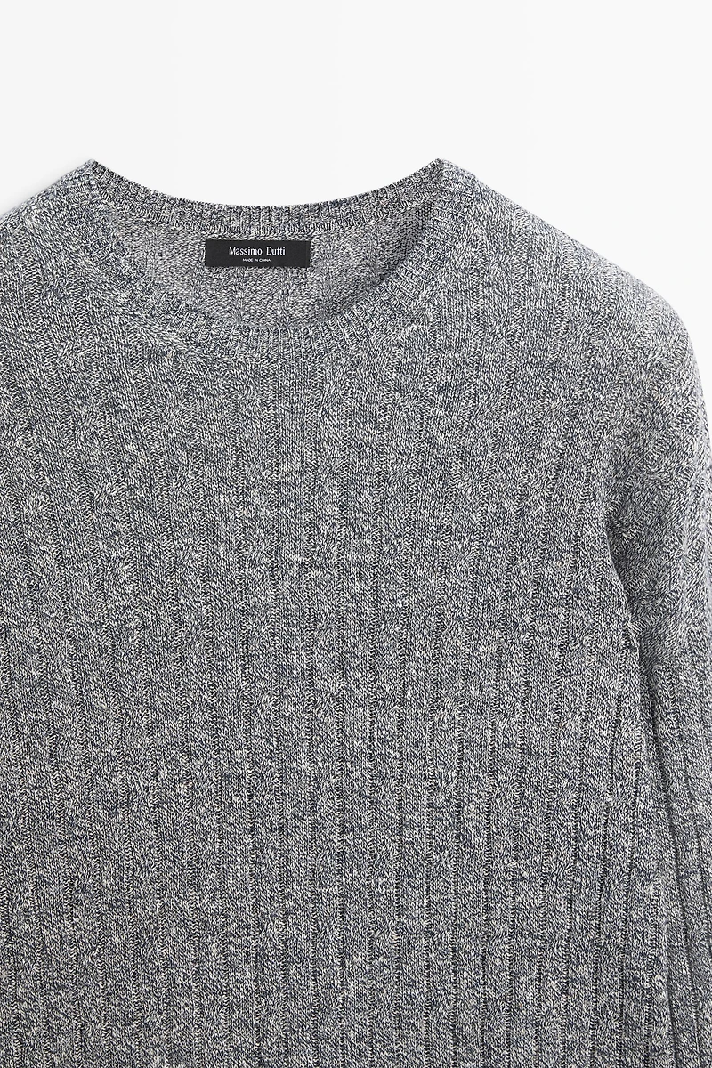 Linen cotton mouliné knit sweater