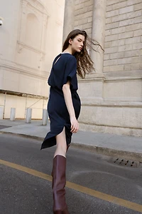 PIN TUCK DROP SLEEVE MIDI DRESS