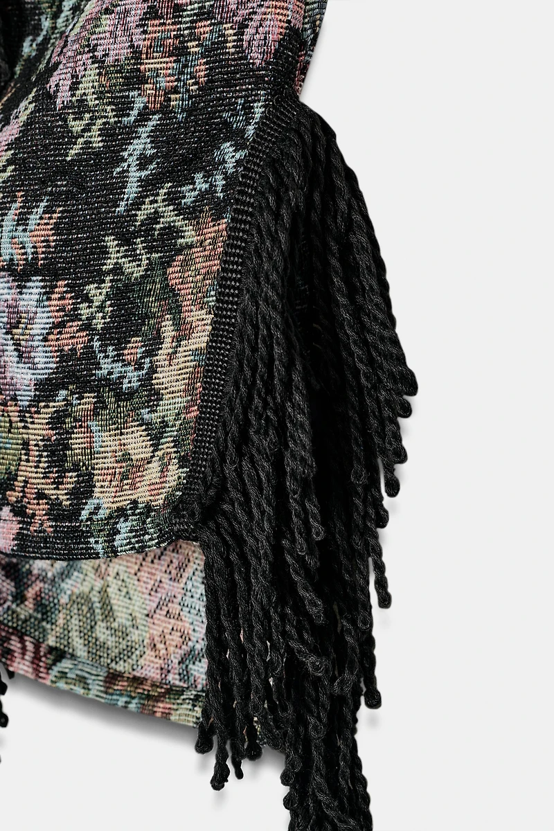 KIMONO JACQUARD FLEURS FRANGES