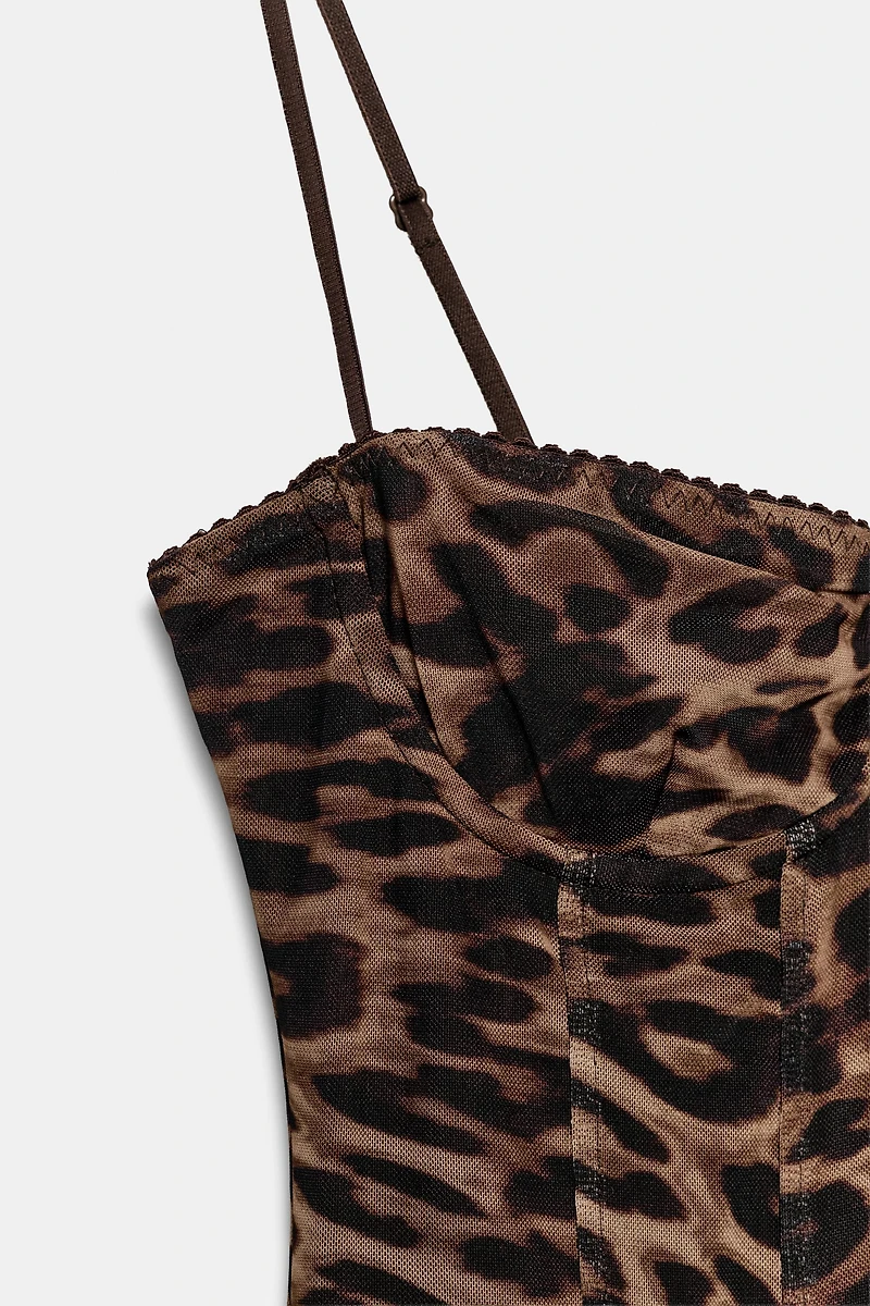 ANIMAL PRINT CORSET TULLE DRESS