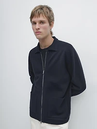 Cardigan zippé avec poches en coton et laine