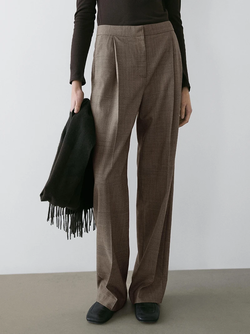 Check wool suit trousers