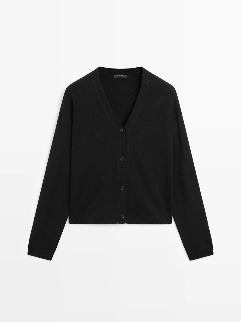 Wool blend V-neck knit cardigan