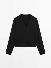 Wool blend V-neck knit cardigan