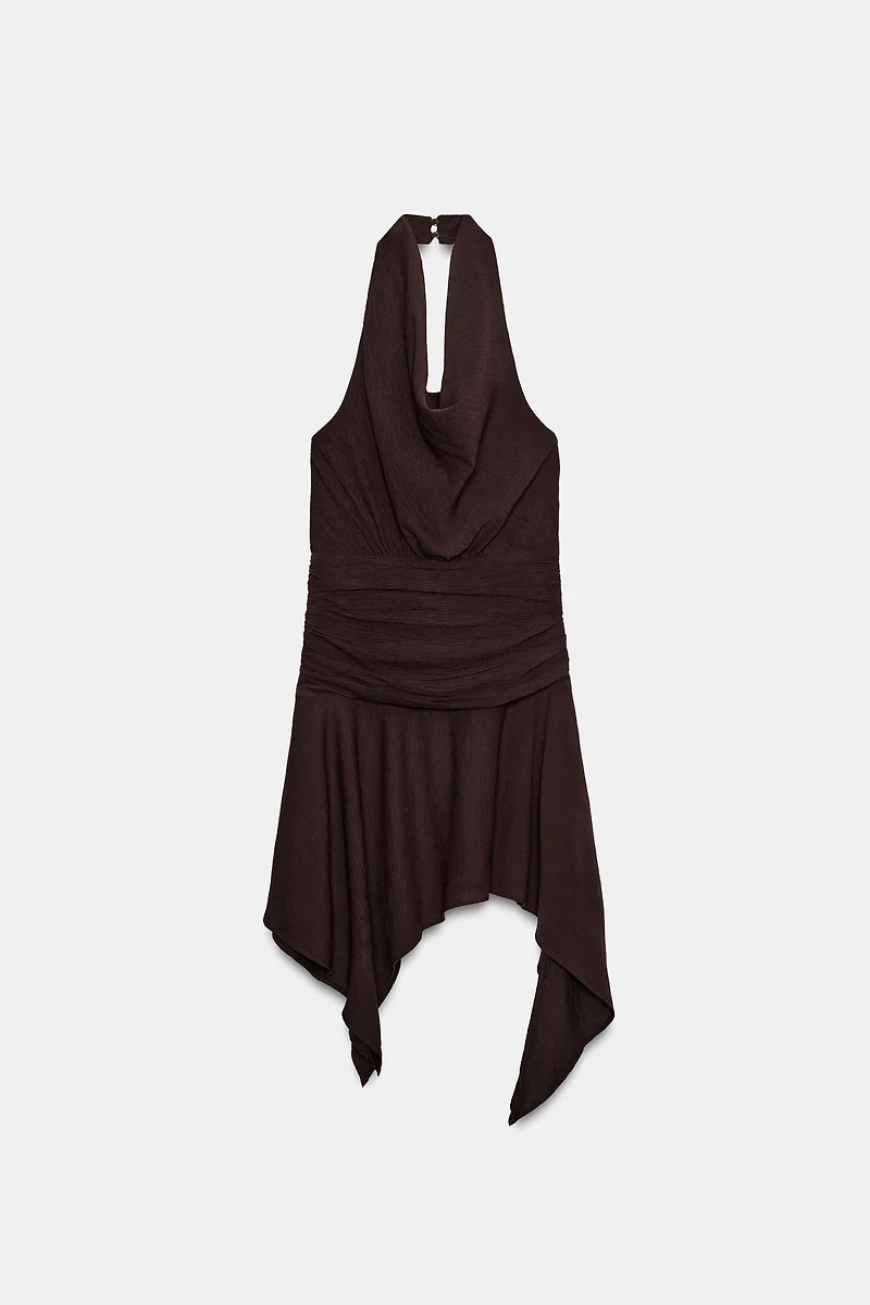 ASYMMETRIC HEM HALTER MINI DRESS