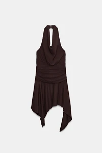 ASYMMETRIC HEM HALTER MINI DRESS