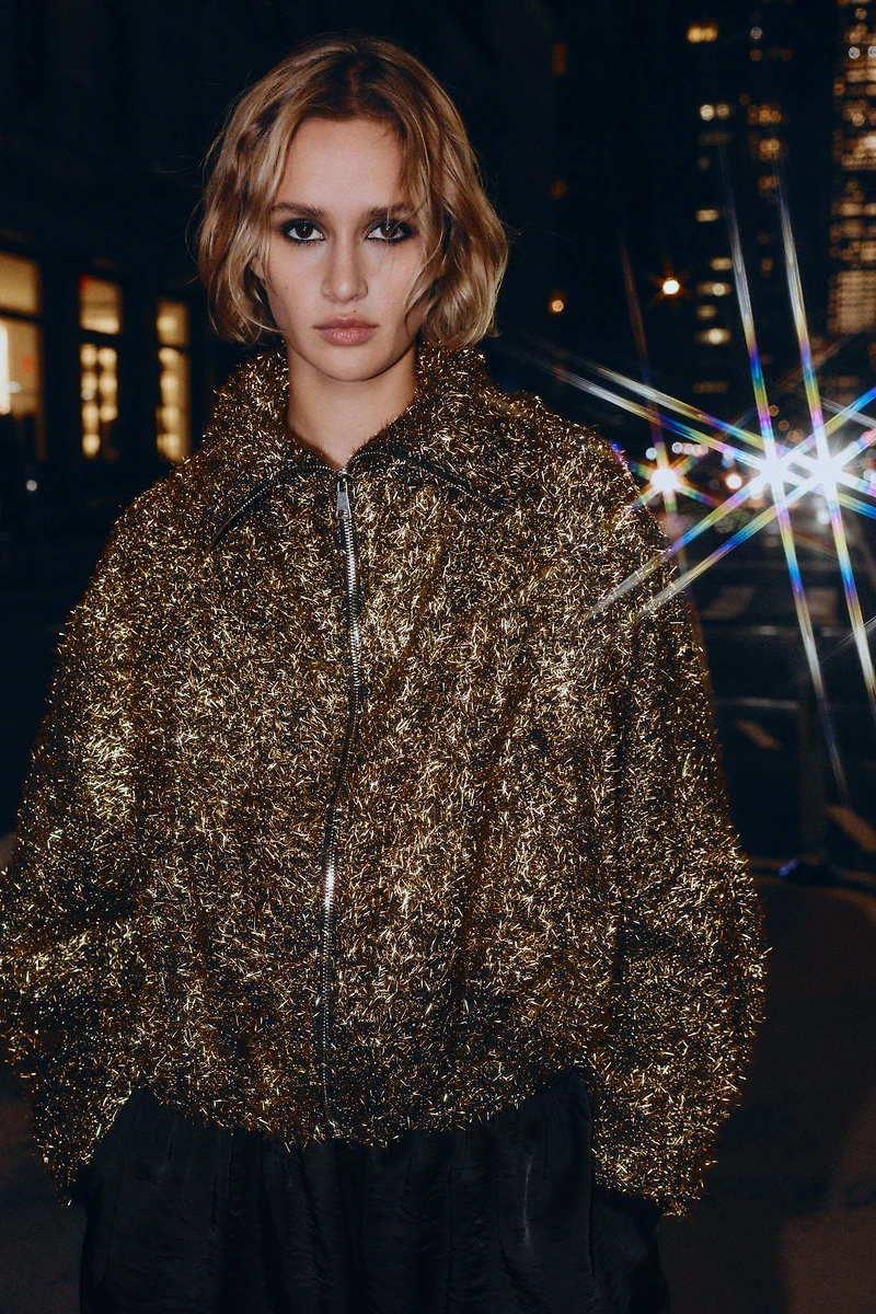 METALLIC THREAD BOMBER JACKET