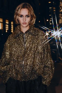 METALLIC THREAD BOMBER JACKET