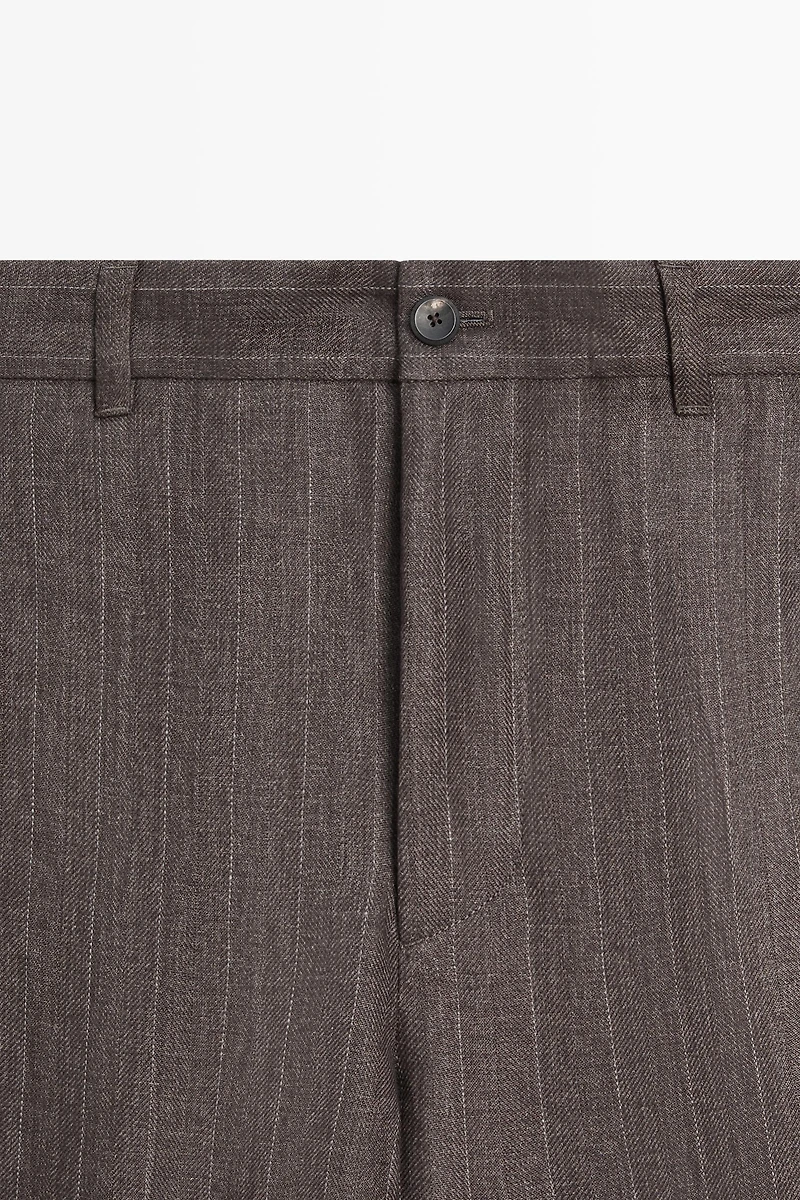 100% linen striped straight-leg pants
