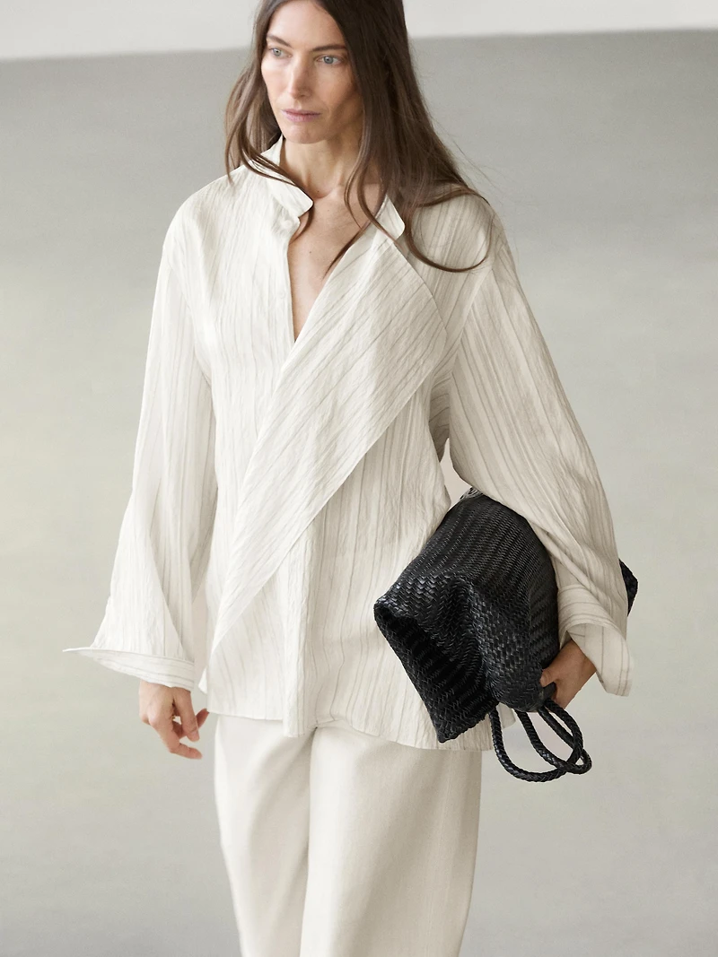 Striped flowing wrap shirt