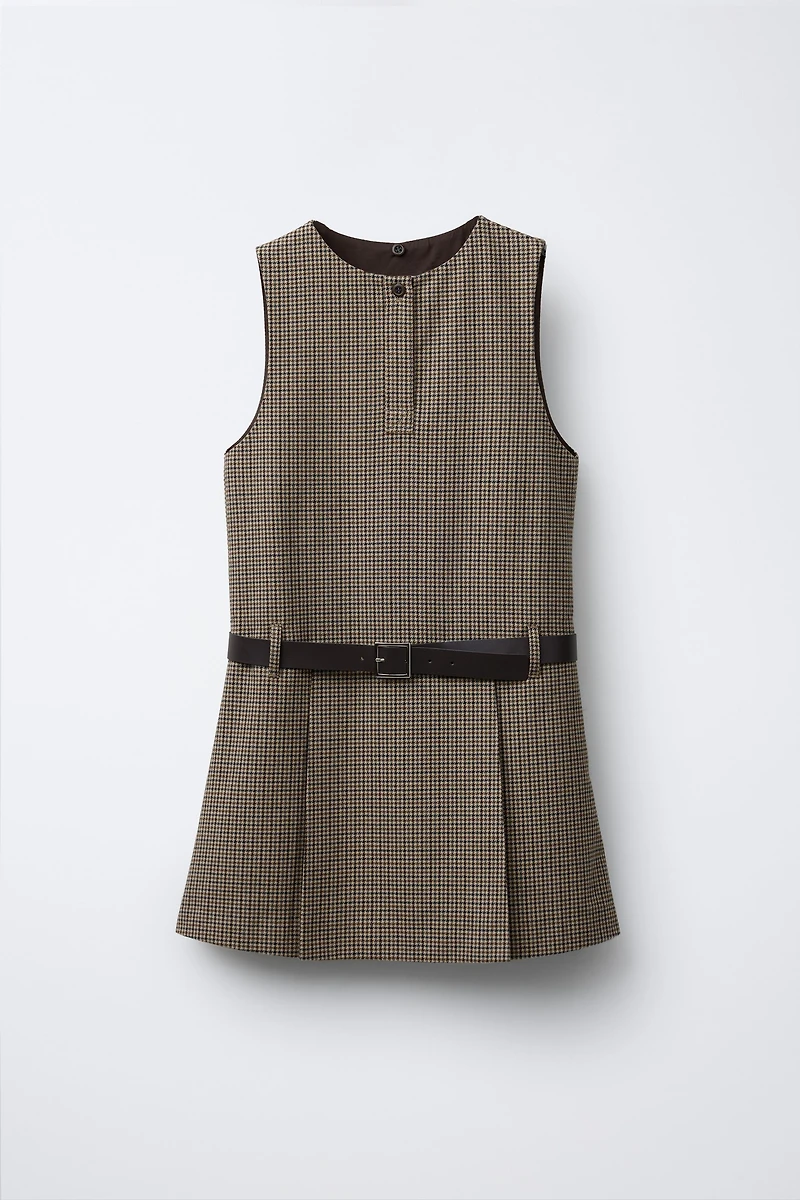 PLAID PINAFORE DRESS WITH DETACHABLE SCARF