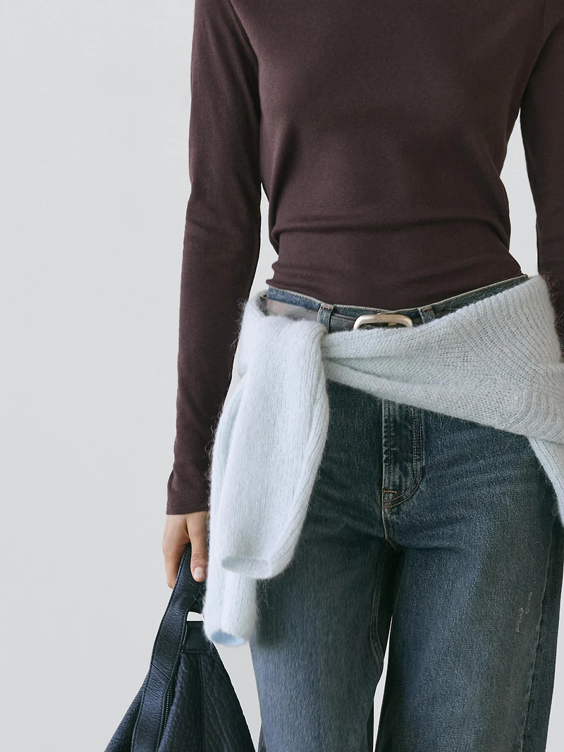 Long-sleeve cotton blend T-shirt