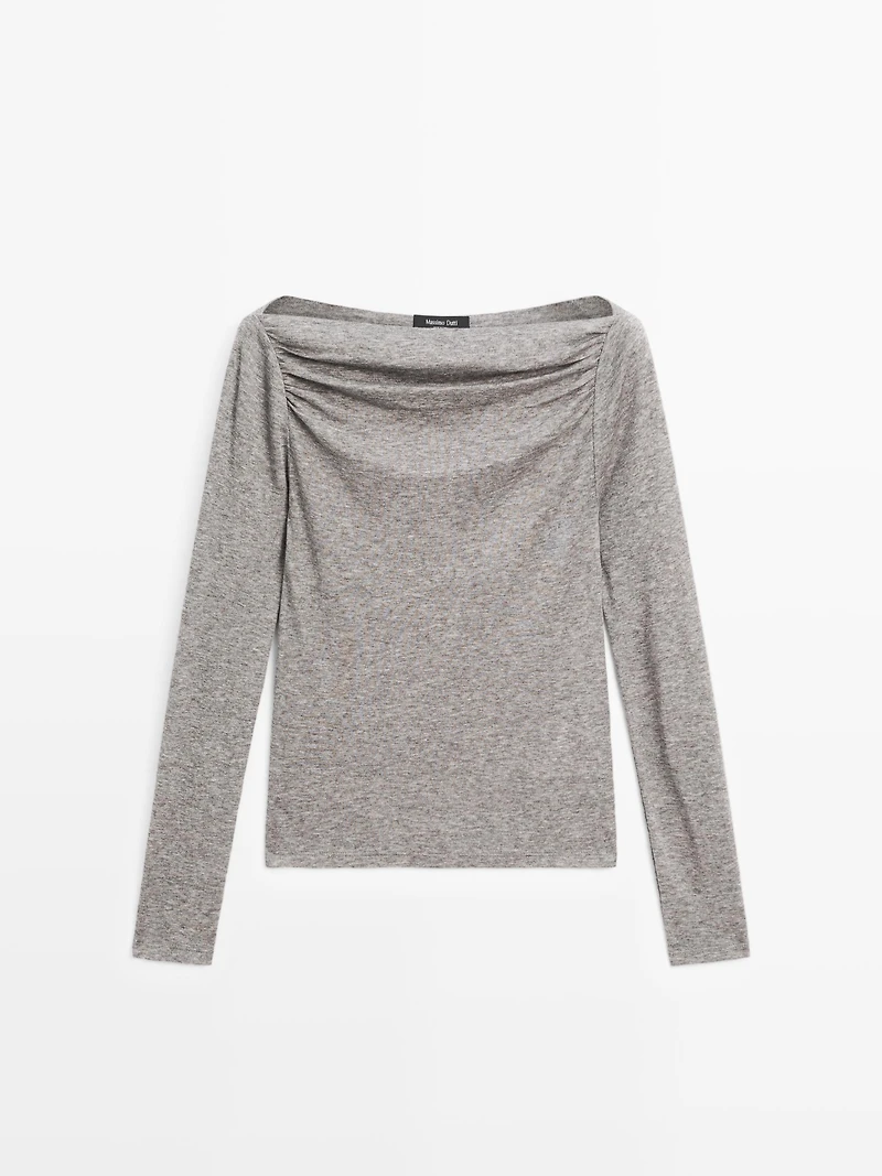 Draped boat neck top