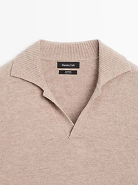 Wool V-neck knit polo sweater