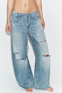 TRF MID-RISE RIPPED BAGGY JEANS