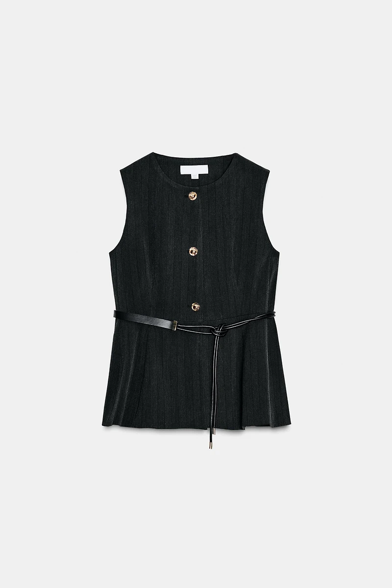 GILET PEPLUM À CHEVRONS AVEC CEINTURE