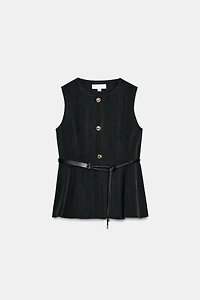 GILET PEPLUM À CHEVRONS AVEC CEINTURE
