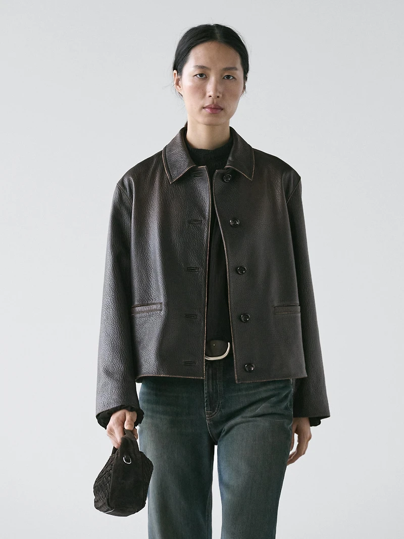 Short nappa leather jacket