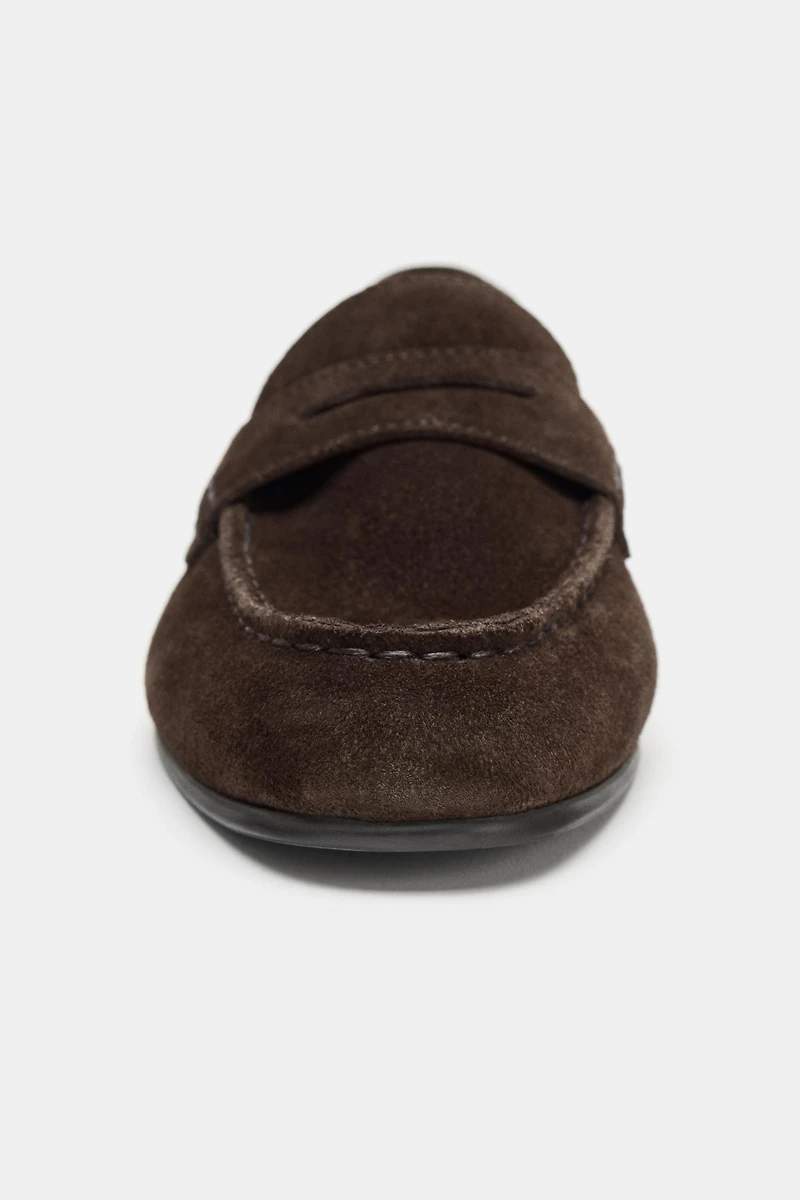 TOPSTITCHED SPLIT LEATHER LOAFERS