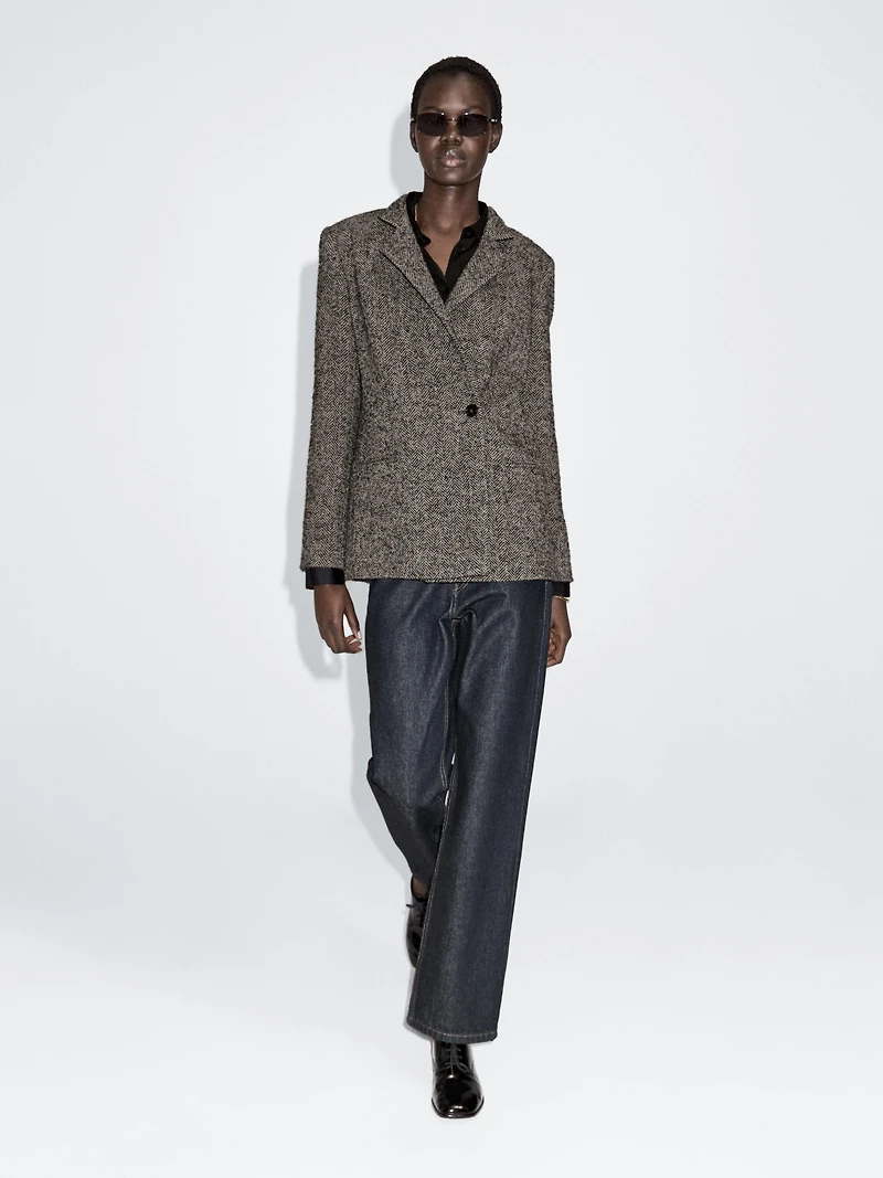 Blazer laine à chevrons et col montant