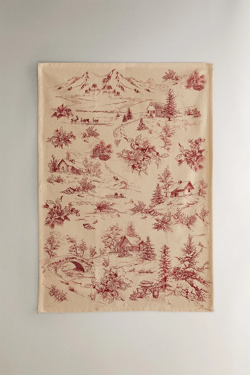 SET OF COTTON CHRISTMAS COUNTRYSIDE HOUSE KITCHEN TOWELS (SET OF 2)