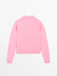 Cotton blend knit polo sweater