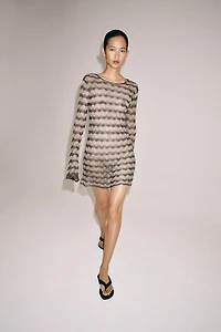 METALLIC THREAD OPEN-KNIT MINI DRESS