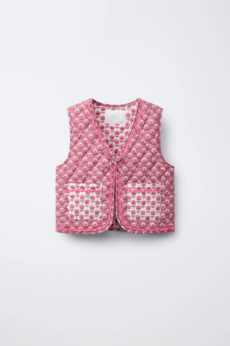 FLORAL BOW QUILTED VEST