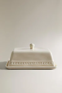 STONEWARE RAISED DESIGN BUTTER DISH