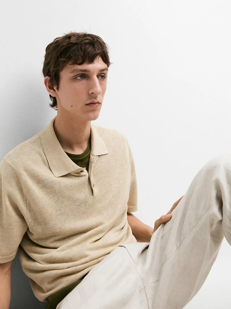 Pull polo en maille de lin