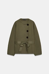 BELTED SHORT KNIT COAT
