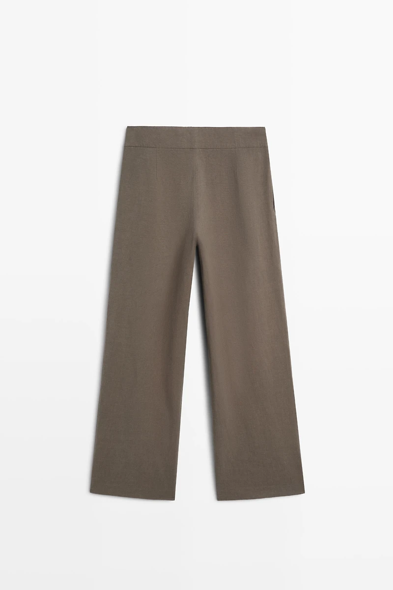 Linen blend pleated trousers