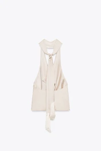 FRINGED HALTER SATIN EFFECT TOP