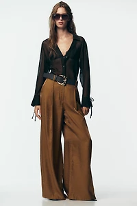 SATIN WIDE LEG BELTED PANTS