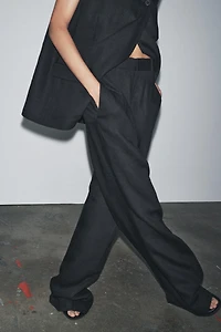 LINEN BLEND BUCKLE PANTS ZW COLLECTION