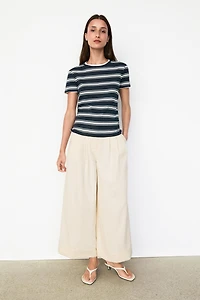 Double-layer striped short sleeve T-shirt