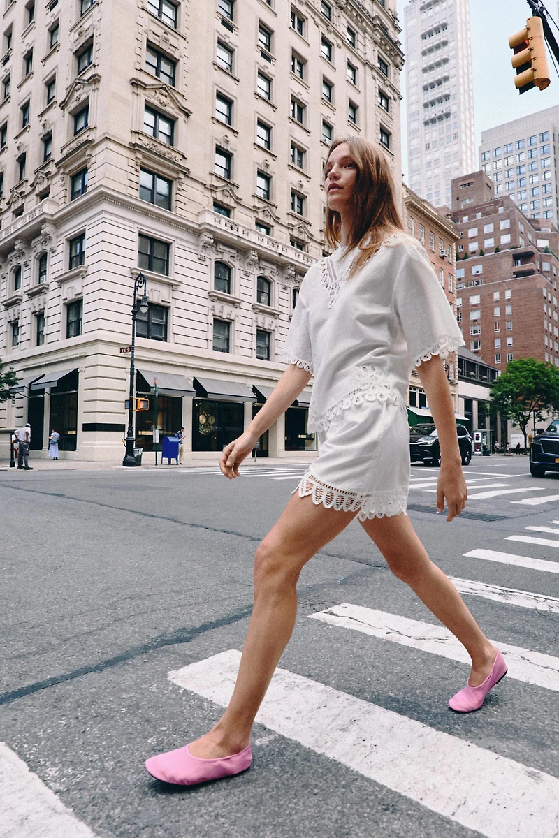 EMBROIDERED LINEN BLEND SHORTS ZW COLLECTION