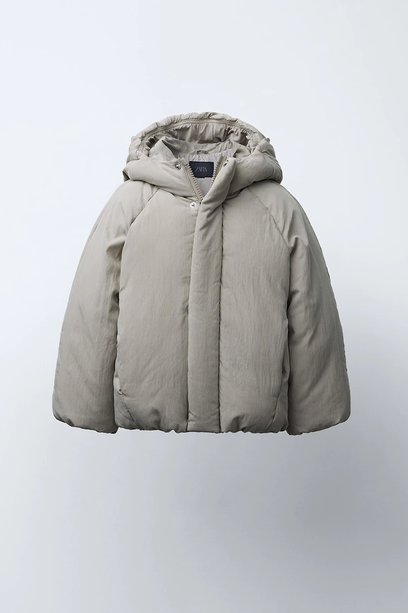 PUFFER COAT WITH EMBOSSED LOGO HOODIE