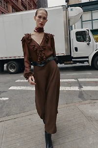 COMBINATION BELTED MIDI DRESS