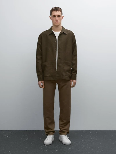 Cotton blend tapered fit trousers