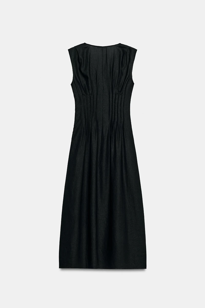 LINEN PINTUCK MIDI DRESS
