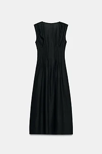 LINEN PINTUCK MIDI DRESS