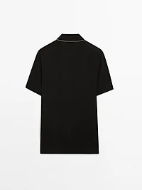 Knit polo shirt with coloured collar detail