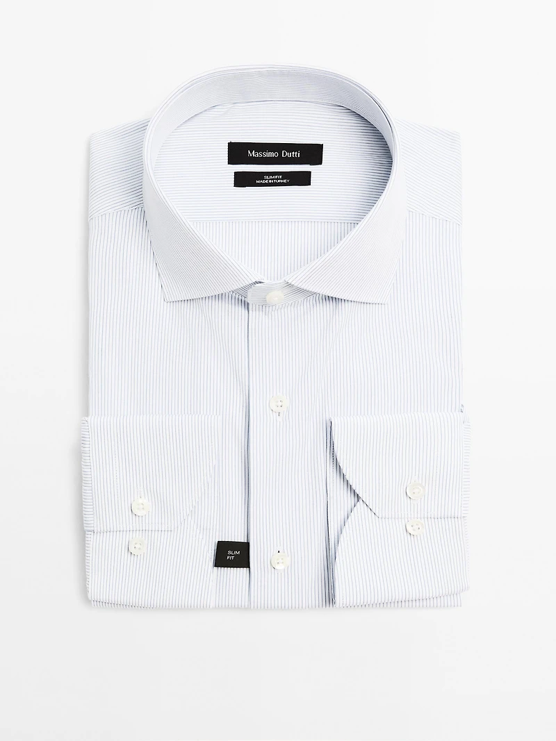 Chemise slim micro-rayures 100 % coton